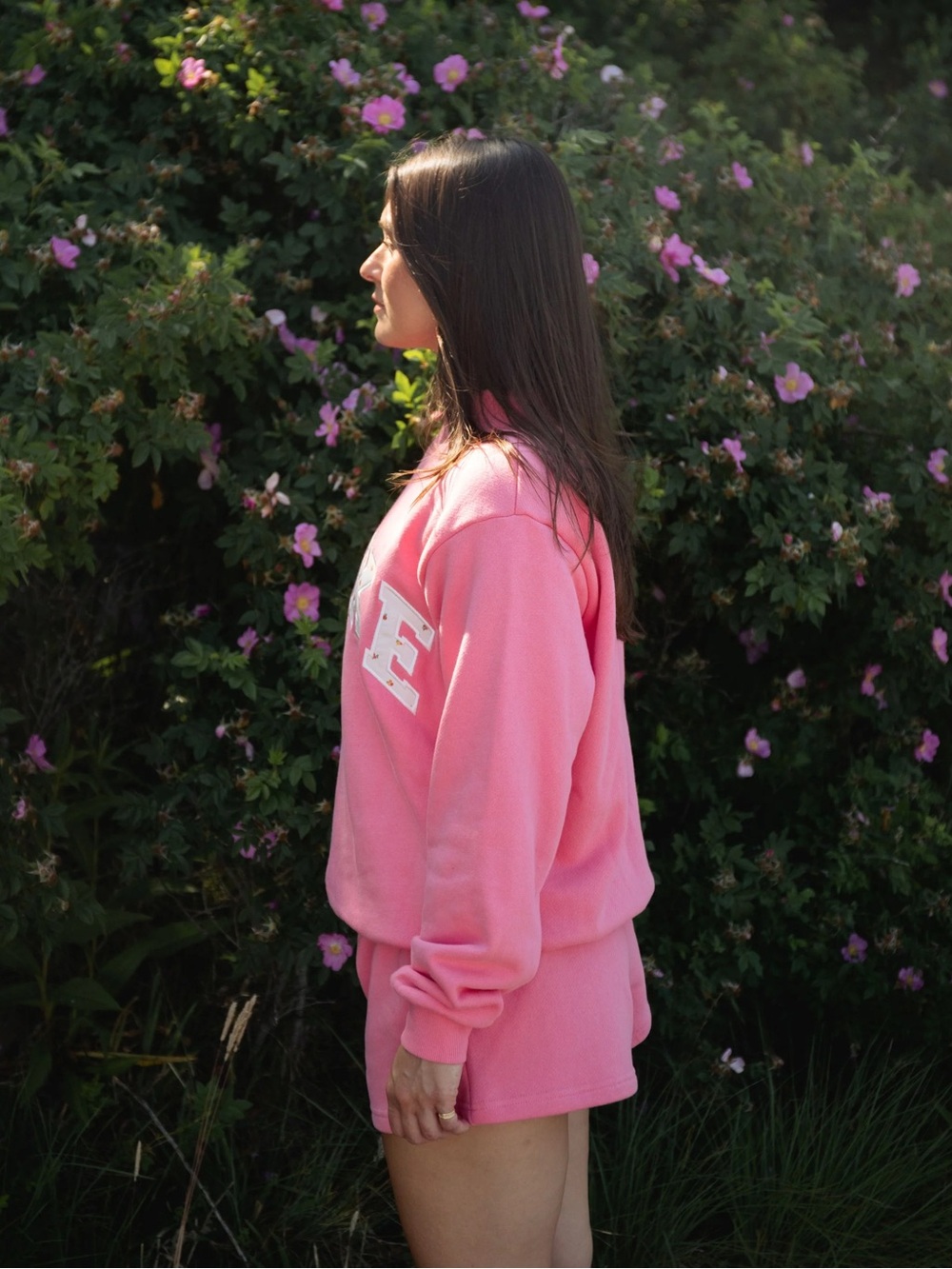 Parke x Maggie and Emma Parke Varsity Mockneck Ruby + Sunset Floral Sweatshirt - Picture 2 of 3